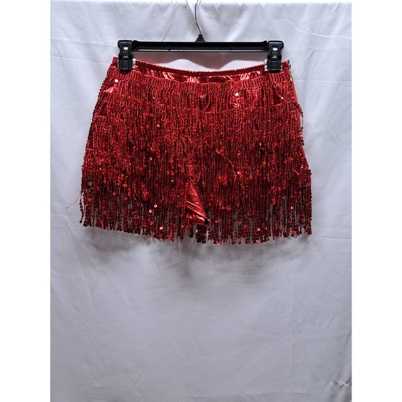 Red GoGo Flapper Dance Costume short shorts with sequin dangles Large - Picture 2 of 7